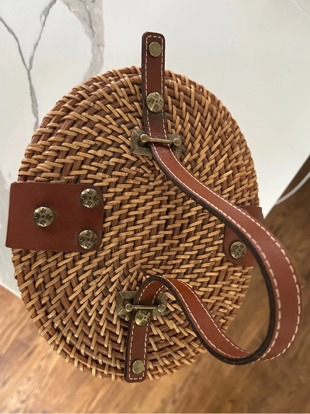 Patricia Nash Brown Woven Straw Nantucket Basket Bag - Picture 2 of 6
